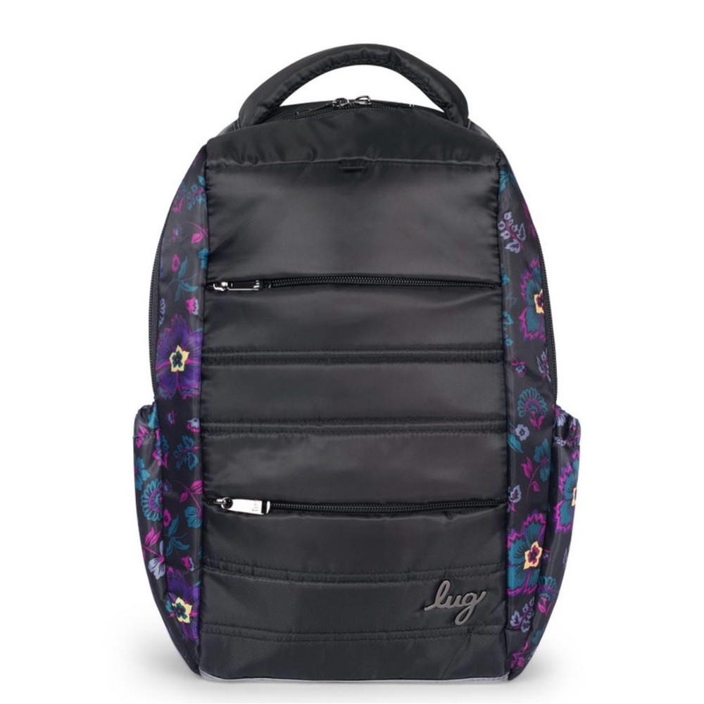 Lug NWT HOPPER Boho Floral Black Hard To Find Backpack Purple Flowers